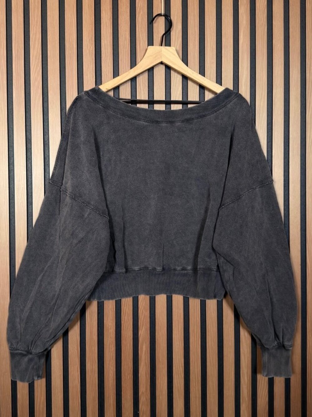 New Free People Sweater Medium Womens Gray Fleece Oversized Boyfriend V Back